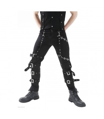 Men Gothic Bondage Pant Cotton Studs Metal Punk EMO Rock Pant 